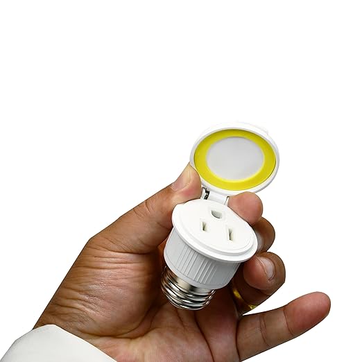 E26/E27 Waterproof Light Bulb to Socket Adapter, 3 Prong Light Socket to Plug Adapter, Flip Top Polarized Light Bulb Outlet Socket Adapter, Plug-in Light Socket Converter, 2 Pack White