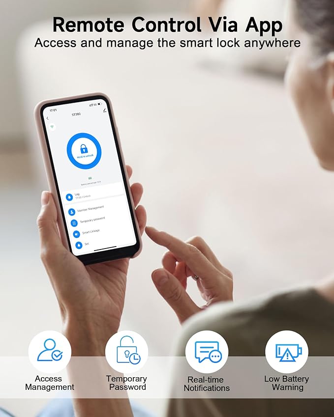 Smart Lock ST380, Built-in Wi-Fi, Fingerprint Keyless Entry Door Lock, Security Deadbolt Smart Locks for Front Door, App Remote Control & Auto Lock, IP56 Waterproof, (2025 Upgrade)