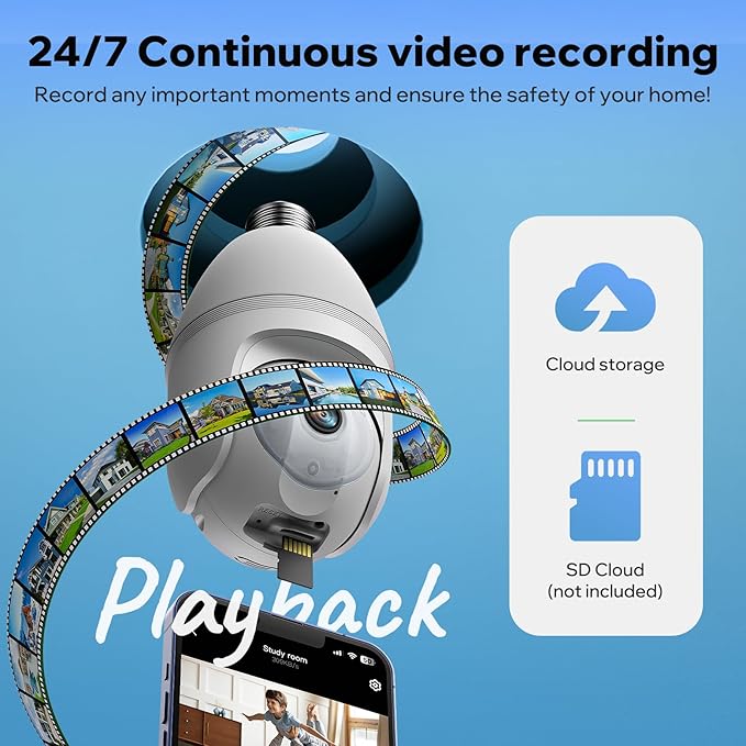 5GHz Light Bulb Security Camera Outdoor Waterproof,Light Socket Security Camera Outdoor, Wireless Bulb Camera,Full Color Night Vision, TwoWay Dialogue,Motion Tracking 2PCS