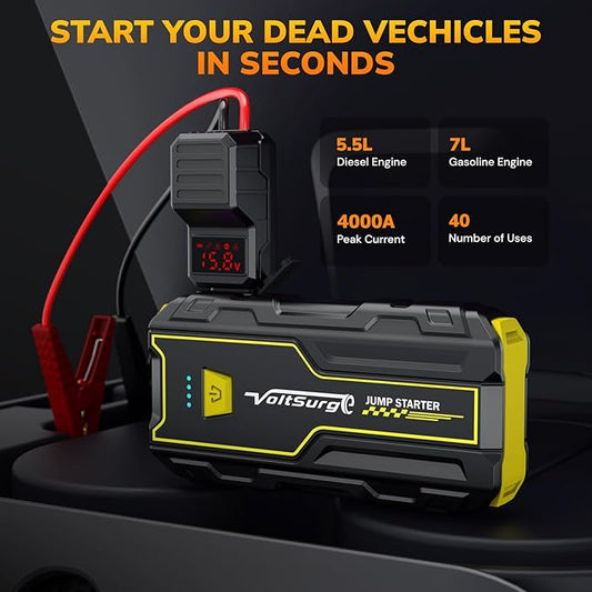 4000A Portable Jump Starter for Car, 12V Jump Box for Engine Max 7.0L Gas/5.5L Diese, UltraSafe Jumper Starter Battery Charger Pack with LED Flashlight & USB Port