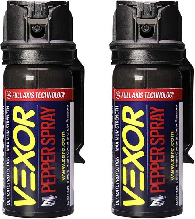 Vexor Pepper Spray Full Axis with Belt Clip for Self Defense — Maximum Police Strength, 20-Foot Range, Full Axis Capability, Flip Top Safety for Quick and Accurate Aim, Protection