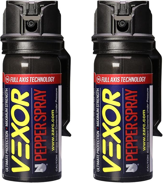 Vexor Pepper Spray Full Axis with Belt Clip for Self Defense — Maximum Police Strength, 20-Foot Range, Full Axis Capability, Flip Top Safety for Quick and Accurate Aim, Protection
