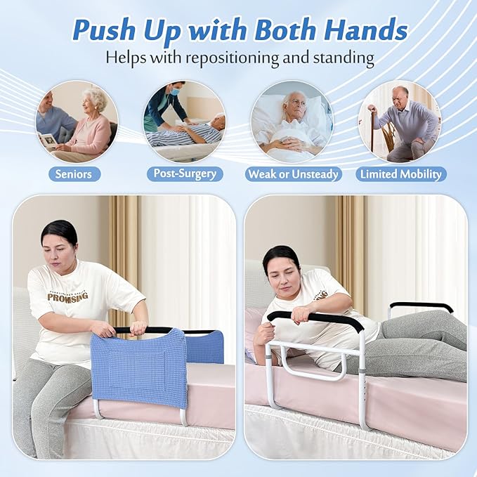 Mybow Double Bed Rail, U Bar for Medical Bedside Safety Assisting Rails, Railing Support for Elderly Adults Under Mattress Handrail, Hospital Dual Bed Rails for Seniors Twin Full Queen Adjustable Rail