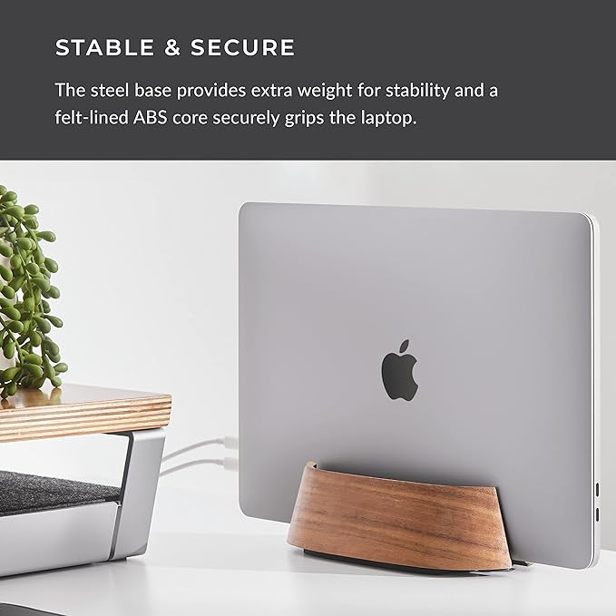 HumanCentric Vertical Laptop Stand in Black Walnut Wood, Upright Adjustable Holder and Dock, Laptop Vertical Stand Fits MacBook Pro and Other Laptops .5" to 1.5", Clamshell Compatible