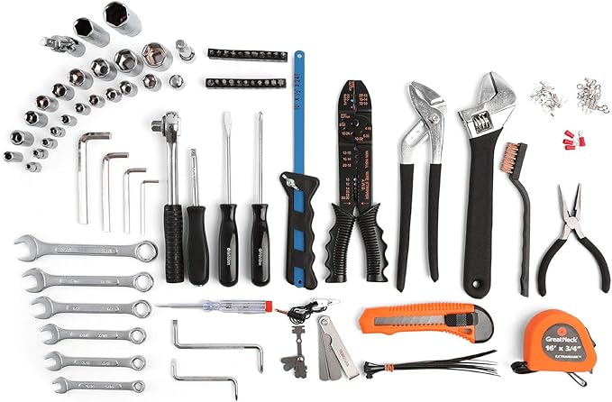 GreatNeck MS125 125 Piece Marine Tool Set, Complete With High Visibility, Water-Resistant Boat Tool Box Case, Anti-Rust Chrome-Plated Boat Supplies And Accessories, Orange