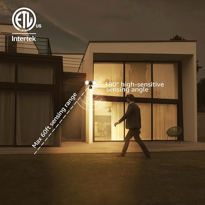 LEONLITE Motion Sensor Flood Light, ETL Listed, Aluminum LED Security Lights Dusk to Dawn, Adjustable Dual Heads, IP65 Waterproof, 1400lm Outdoor Floodlighting Fixture, 3000K Warm White, Bronze