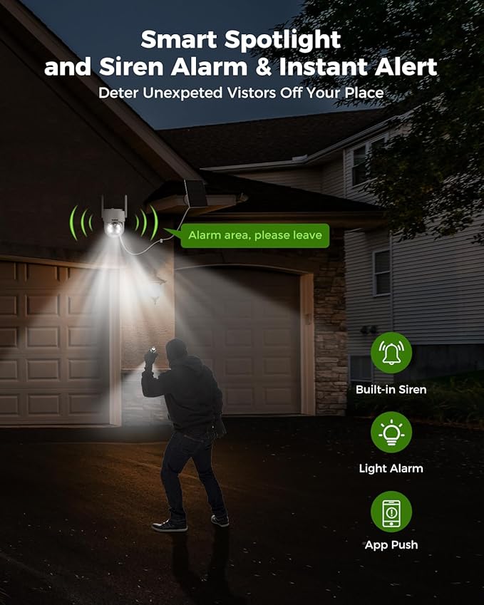 Wireless Solar Camera System Outdoor, 4PCS 4MP Battery Powered Cameras, No Monthly Fee, 360° View Pan Tilt, PIR Motion Detection, Color Night Vision, IP66, 2-Way Audio, 10" Monitor