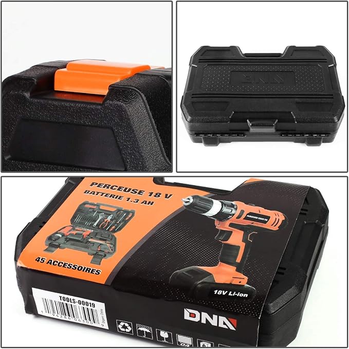 DNA MOTORING TOOLS-00020 Orange 46 Pcs 18V Cordless Power Drill Driver Bit Set w/Charger+Screwdrivers+Pliers Home Repair Kit