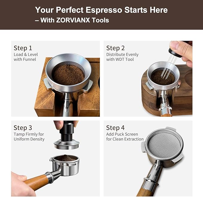 WDT Espresso Distribution Tool, 8x0.35mm Needles Espresso Stirrer with Aluminum Alloy Handle, Stand and 10 Extra Needles, 51mm Espresso Accessories Kit with Dosing Funnel, Puck Screen, Filter Paper