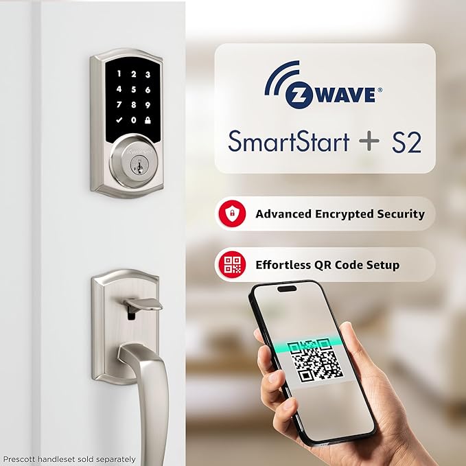 Kwikset HomeConnect 918 Traditional Z-Wave Long Range Enabled Touch Screen Lock Works with Ring Alarm, Samsung SmartThings Hub Required, Sold Seperately in Satin Nickel