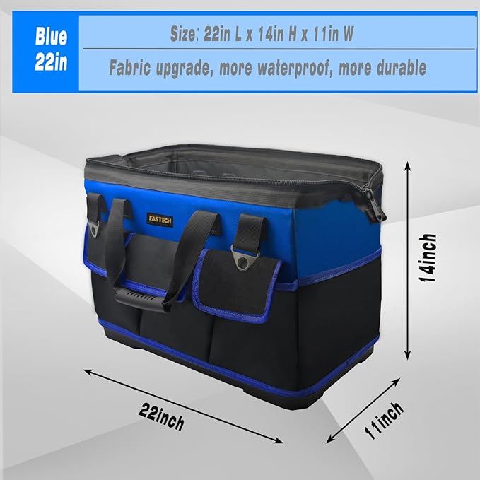 22 Inch Bottom Tools Bag With Wide Mouth For Tool Storage, Carrier and Organizer, Heavy Duty Tool Tote Bag For Men/Women, Wide Mouth Tool Bag With Inside Pockets (22 Inch)