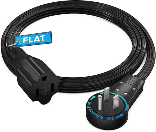 Maximm 360 Rotating Flat Plug Extension - 3ft Space-Saving Low Profile Under Carpet Cord (Black)