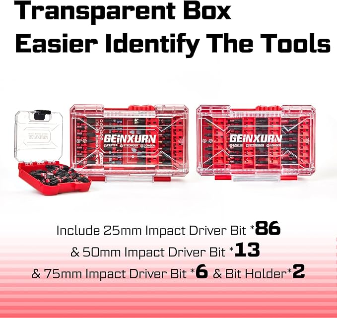 107Pieces Impact Screwdriver Bits Set, Magnetic S2 Steel 1”/2”3”Phillips/Square/Torx/Slotted/Hex/Pozi Bits Tips and Impact Bit Holder with Storage Box Case