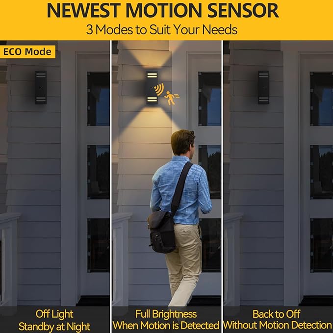 SHIMR Motion Sensor Outdoor Wall Lights, Dusk to Dawn Outdoor Lights ETL Listed, Aluminum Sconce Exterior Lighting Fixtures Up and Down Outside Lights for House, LED Bulbs Included, 2 Pack