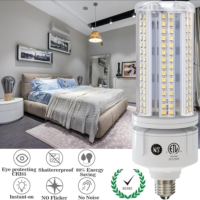 NS 2 Pack 7530 Lumen A19 60W LED Corn Light Bulbs E26 Medium Base 6500K Cool White for Home Garden Lighting Garage Backyard Office Household