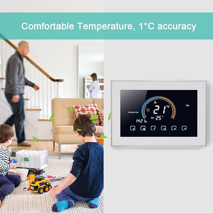 Fdit Smart Thermostat, Programmable Thermostat Voice APP Control with LCD AC 95‑240V with Power Failure Data Memory