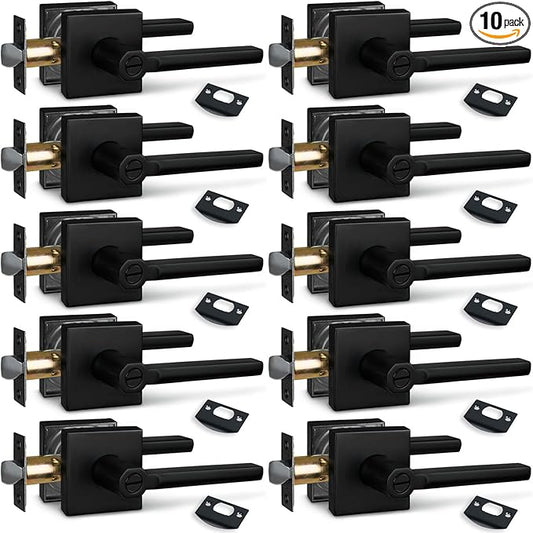 (10Pack) Bed/Bath Room Door Lever for Privacy Bathroom and Interior Door Door Lock Handle in Aged Matt Black, HD1601-DB-BK-10P