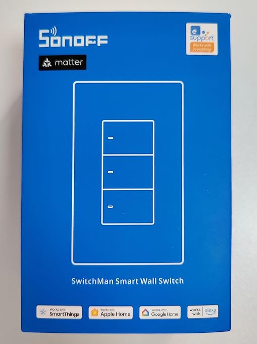 SONOFF Matter Smart Light Switch, 2.4GHz WiFi Light Switch, Neutral Wire Required Interruptor Inteligente, Smart Life Light Switch Compatible with Alexa and Google Home, 3 Gang M5-3C-120W