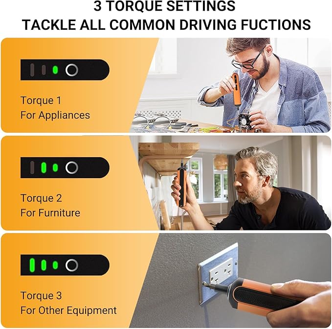 Electric Screwdriver, Cordless Screwdriver Kit, 4V 3-Speed Magnetic Bits Precision Screwdriver Set, Rechargeable Power Screwdriver, with Aluminium Box