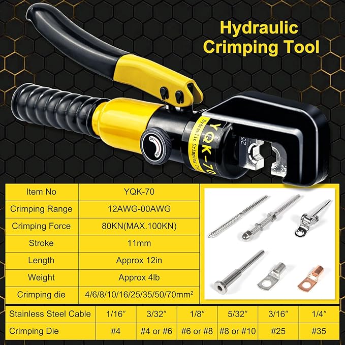 Hydraulic Crimping Tool and Cable Cutter Hydraulic Cable Lug Crimper 10 US TON 12 AWG to 00 (2/0) Electrical Terminal Cable Wire Tool Kit with 9 Die