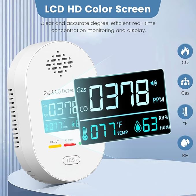 3-Pack Carbon Monoxide Detectors | Plug-in CO and Natural Gas Detector, 4-in-1 Gas & CO Detection with Temperature and Humidity Display for Home & Travel Safety
