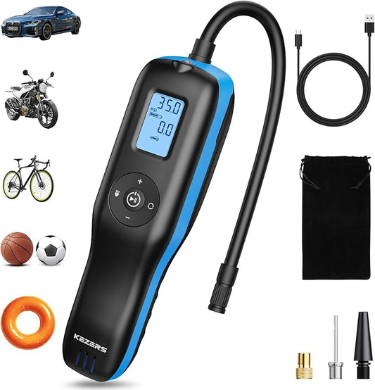 KEZERS Bicycle Tire Inflator, Portable 160PSI Air Pump,Cordless Air Compressor with Digital Pressure Gauge,Rechargeable Battery,Emergency Light,Tire Inflator for Car,Motorcycle,Bike,Ball