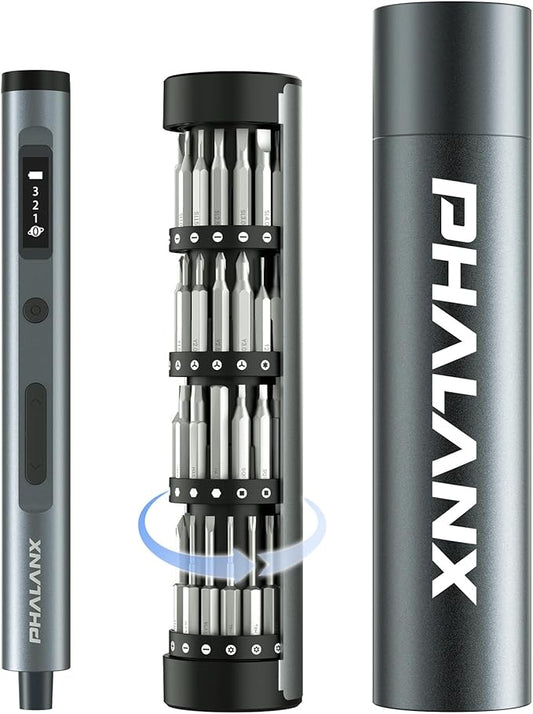 PHALANX Mini 3.7V Electric Screwdriver - Precision Screwdriver Set with 60-in-1 Magnetic Bits, Magnetic Rotatable Rack, 5/32''Hex, Electric Screw Driver Cordless for Phone, Camera, Laptop, Watch