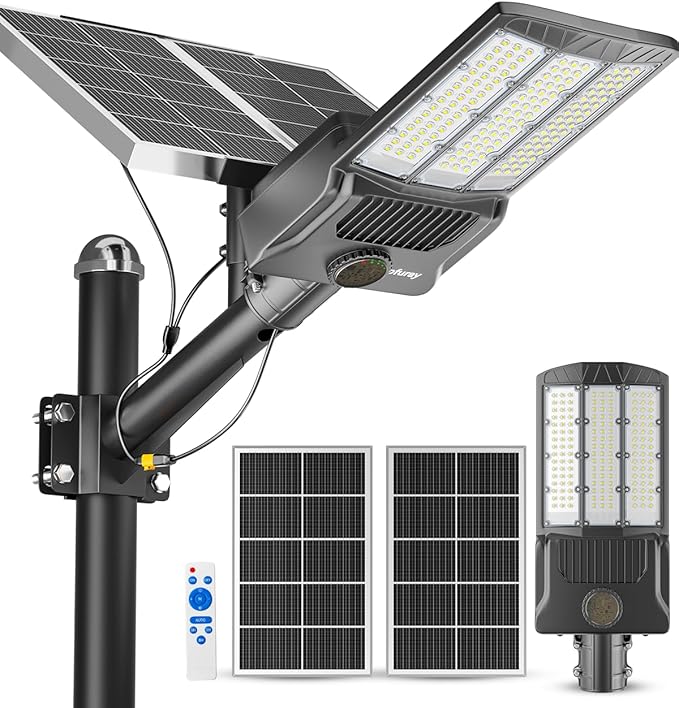 Ofuray OL-10000W Solar Street Lights Outdoor,50,000mAh Solar Parking Lot Security Lights Commercial up to 720,000Lm Distance,IP67 Street Dusk to Dawn with Remote Control for Street,Barn