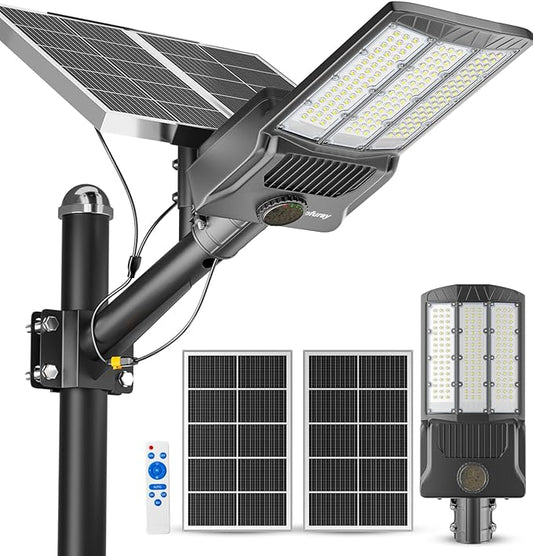 Ofuray OL-10000W Solar Street Lights Outdoor,50,000mAh Solar Parking Lot Security Lights Commercial up to 720,000Lm Distance,IP67 Street Dusk to Dawn with Remote Control for Street,Barn