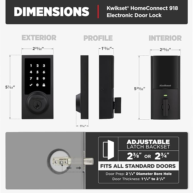 Kwikset HomeConnect 918 Contemporary Z-Wave Long Range Enabled Touch Screen Lock Works with Ring Alarm, Samsung SmartThings Hub Required, Sold Separately in Matte Black
