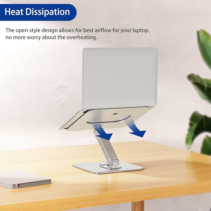 BESIGN LSX7 Laptop Stand with 360 Rotating Base, Ergonomic Adjustable Notebook Riser Holder Compatible with Air, Pro, Dell, HP, Lenovo More 10-15.6" Laptops (Silver)