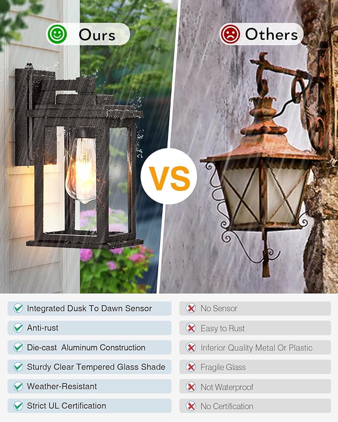VIANIS Bronze Outdoor Wall Lights, Dusk to Dawn Led Outdoor Light, Aluminum Exterior Lighting Fixtures, Waterproof Porch Lights Outdoor for House, Doorway, Garage,Hardwired, Non-Solar