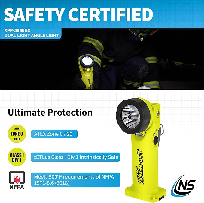 Nightstick XPP-5566GX Intrant Intrinsically Safe Dual Angle Light - 3 in 1 Flashlight, Floodlight, Dual-Light - 8 Brightness Modes - Green