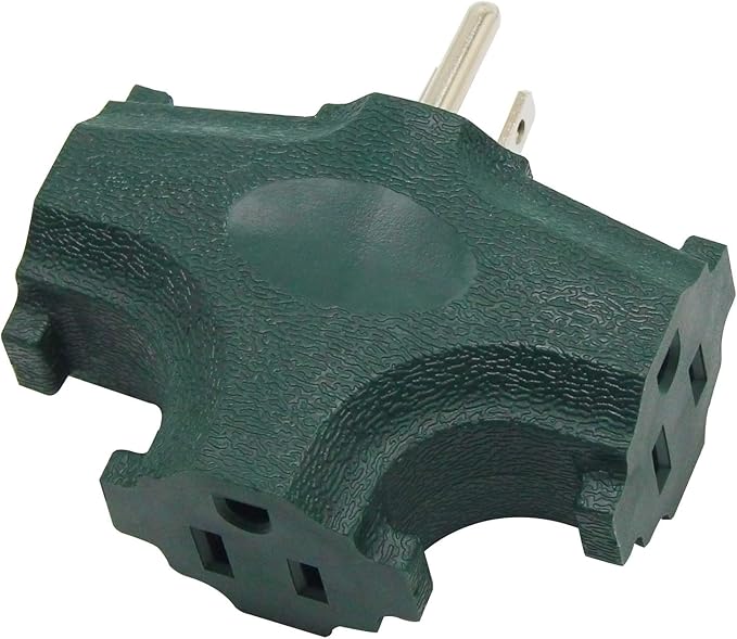 ETL Listed 3 Outlet Grounding Adapter, BTU Three Plug Outlet Adapter Splitter, Heavy Duty Grounded Power Tap, 3-Prong Outlet Adapter, Multi-Plug Extender, Green (Pack of 3)