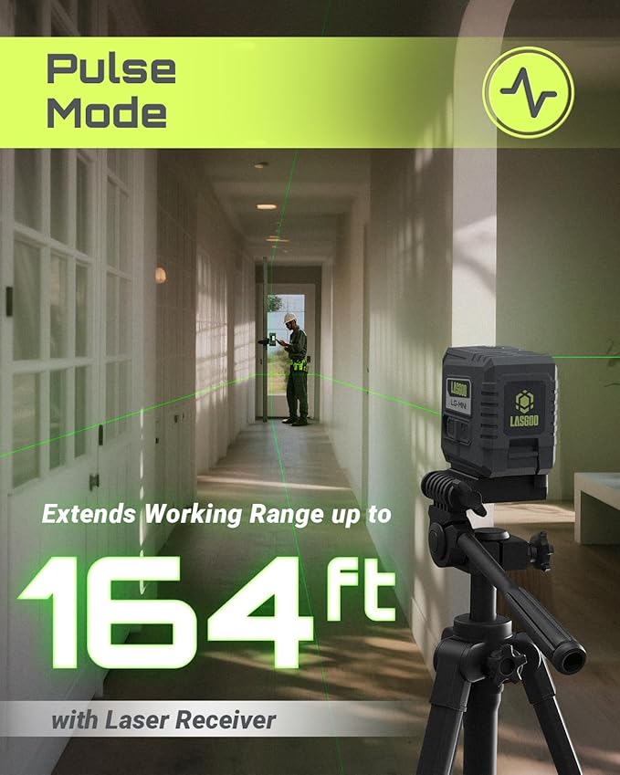 Mini Self-Leveling Green Laser Level, Cross Line Laser ideal for Picture Hanging and Construction, Includes Magnetic Rotating Stand and Batteries, Compact and Portable