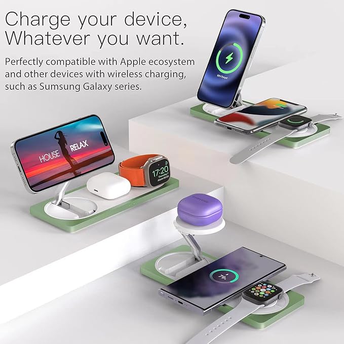 3 in 1 Charging Station for Apple Devices: Used for iPhone and Watch Charging Station with Magsafe Charger Stand, Wireless Charger for iPhone 16/15/14/13/12, Apple Watch 1-9/Ultra, AirPods 3 Pro
