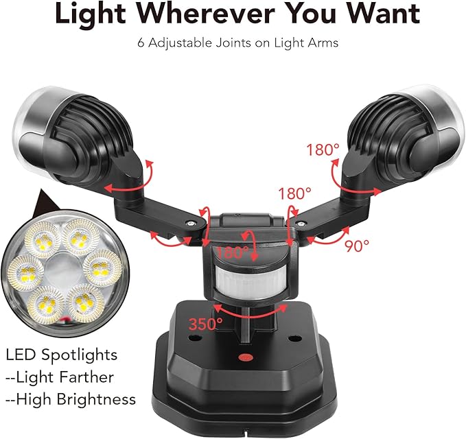 OREiN Motion Sensor Outdoor Lights, 450°Superwide Adjustment Dusk to Dawn Flood Lights Outdoor, 5000K 150W Equiv 3 Modes LED Floodlights, IP65, Black (Hardwired)