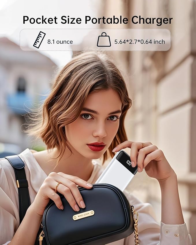 Portable Charger with Built-in Cables 10000mAh Power Bank with Cords, Slim Fast Charging Battery Pack, Travel Essential Portable Charger for iPhone 17/16/15/14/13 Series, Samsung Google Pixel iPad