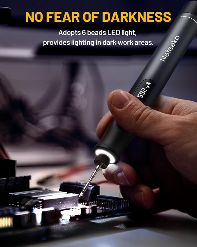 Nefeeko Cordless Soldering Iron Kit, Rechargeable Soldering Iron with Stand, 7s Fast Heating, Auto Sleep/Off, C210 Soldering Iron Tips, Portable Soldering Pen Soldering Gun Kit for Electronics Repair