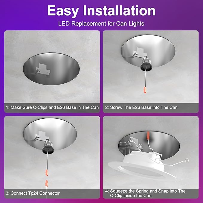 5/6 Inch Smart LED Recessed Lights 4Pack,LED Can Lights Retrofit RGB Recessed Lighting,13W1050LM,2700K-6500K Color Changing Compatible with Alexa,Living Room,Bedroom,Kitchen