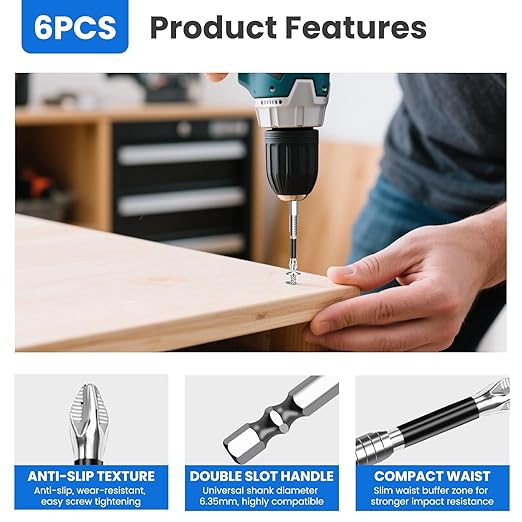 6PCS High Magnetic Drill Bit Set - K5 Impact Resistant Small Screwdriver Set with Anti-Slip Grip, Includes of 25-50-65-75-100-150mm Drill Bits for Electric Screwdriver