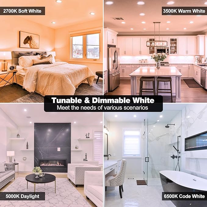 4" Smart Recessed Lighting 10 Pack, Multicolorred, Dimmable, 2700K~6500K, CRI80+, 4 Inch Color Changing Bluetooth Mesh LED Ceiling Light, RGB Canless Retrofit LED Downlight