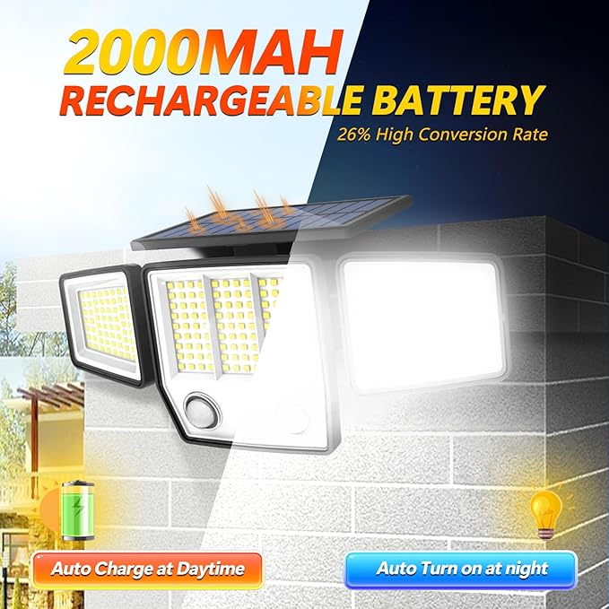 Solar Motion Sensor Outdoor Lights - 3000LM LED Outdoor Motion Lights with Dual Sensors, 3 Lighting Modes, 270° Illumination, IP65 Waterproof Security Flood Light for Yard, Garage, Patio