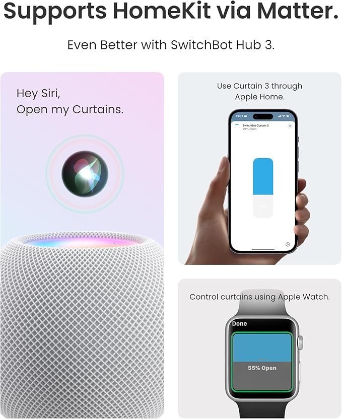 2025 Automatic Curtain Opener 3 Rod, Bluetooth Remote Control Smart Curtain, WiFi & App Control, Add Hub to Compatible with Alexa, Google Home, HomeKit (2025 Curtain Opener*2)