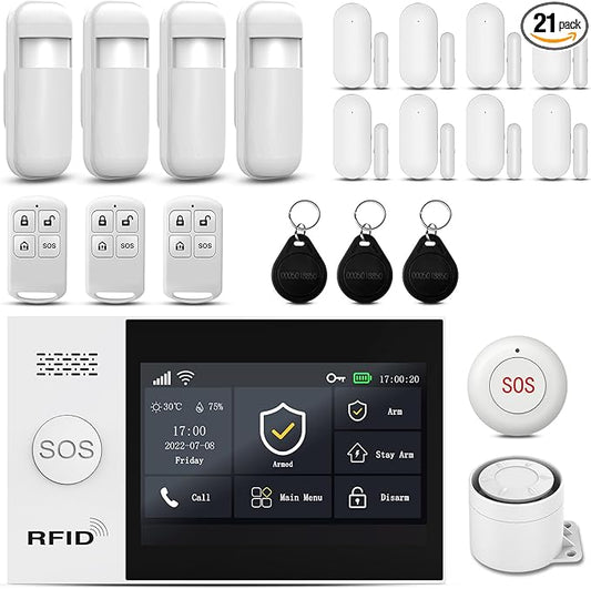 2025 WiFi Wireless Home Alarm System - 4.3-inch Touch Screen, 10-Minute Installation, 8 Door & Window Sensors + 4 Motion Sensors, APP Remote Control, Compatible with Alexa, No Monthly Fee