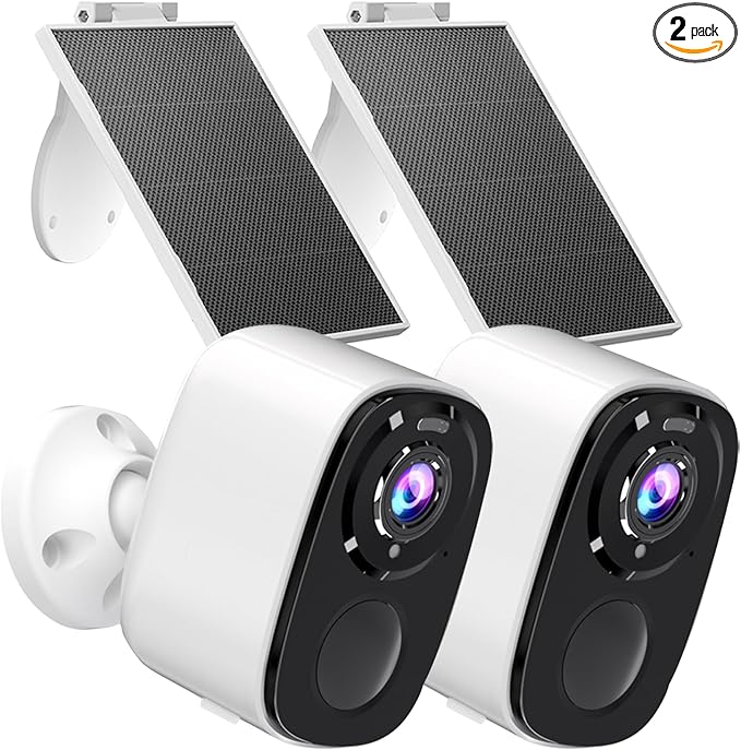 Rraycom 5MP Security Cameras Wireless Outdoor Solar Powered with AI Detection, 2K Color Night Vision Security Camera with 2 Way Audio, Alexa, No Monthly Fee, Spotlight & Siren, IP65 Waterproof