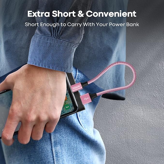 etguuds USB to USB C Cable 1ft, 2-Pack USB A to Type C Charger Cord Fast Charging for Samsung Galaxy A15 A25 A35 A55 A54, S24 S23 S22 S21 S20 S10 S10E, Note 20 10, Moto G, for iPhone 16 15, Pink