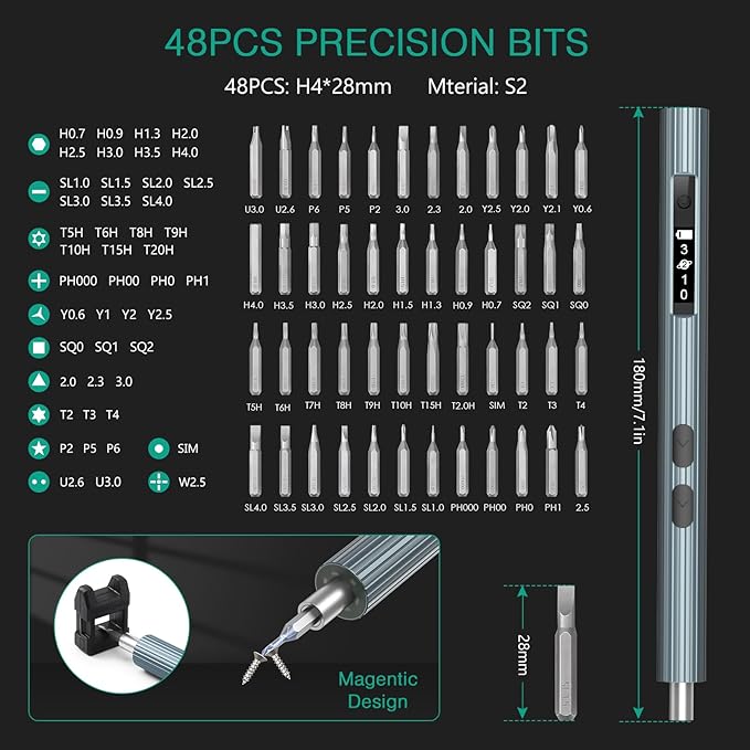 ORIA Electric Screwdriver, 52 in 1 Rechargeable Power Screwdriver Set, Cordless Electric Mini Screwdriver with Charging Dock, Display Screen, Adjustable Torque, LED Lights for Phone Laptop Watch