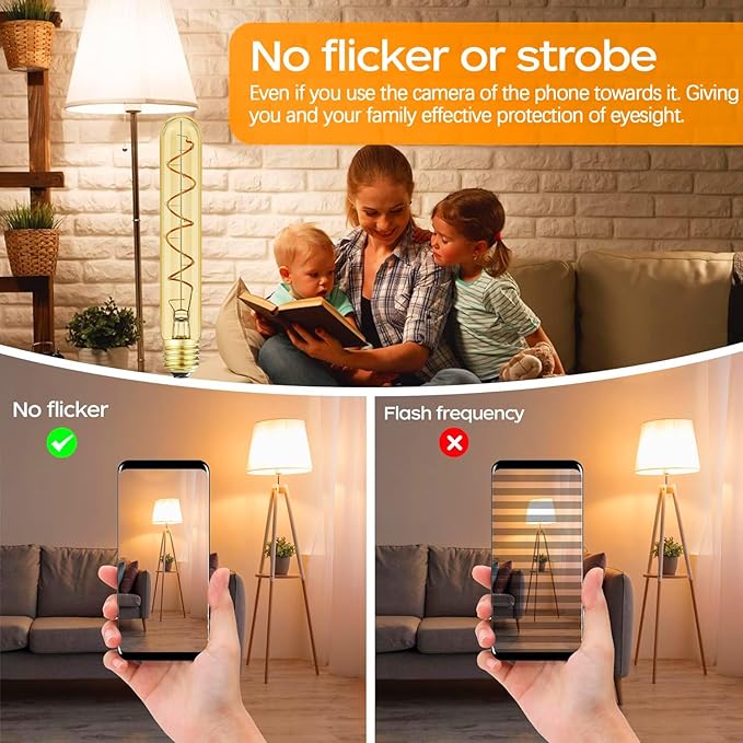 Leools T10 Vintage LED Edison Light Bulbs 60 Watt, 4-Pack Dimmable T30 6W2200K Amber Warm Light Bulbs, E26 Base, 6W LED Equal 60 Watt Incandescent Bulbs,Decorative Antique Spiral Long Bulb,7.3inch