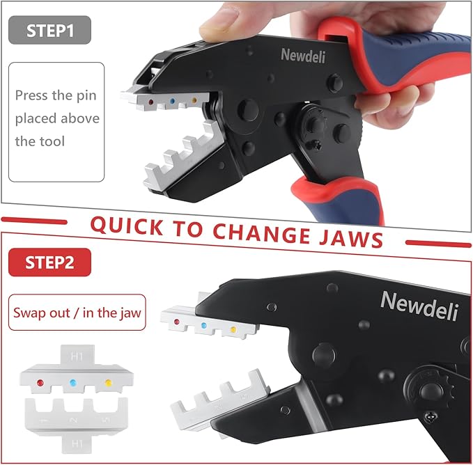 Newdeli Wire Crimping Tool Kit 7PCS Ratchet Wire Crimper Plier for Heat Shrink Connectors Ferrule Connectors Solar Connectors Open Barrel Connectors Insulated Nylon & Non-insulated Ring Terminals